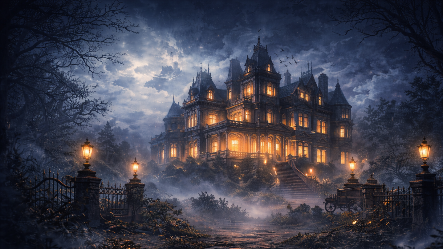 Viktorianische Villa im Nebel
